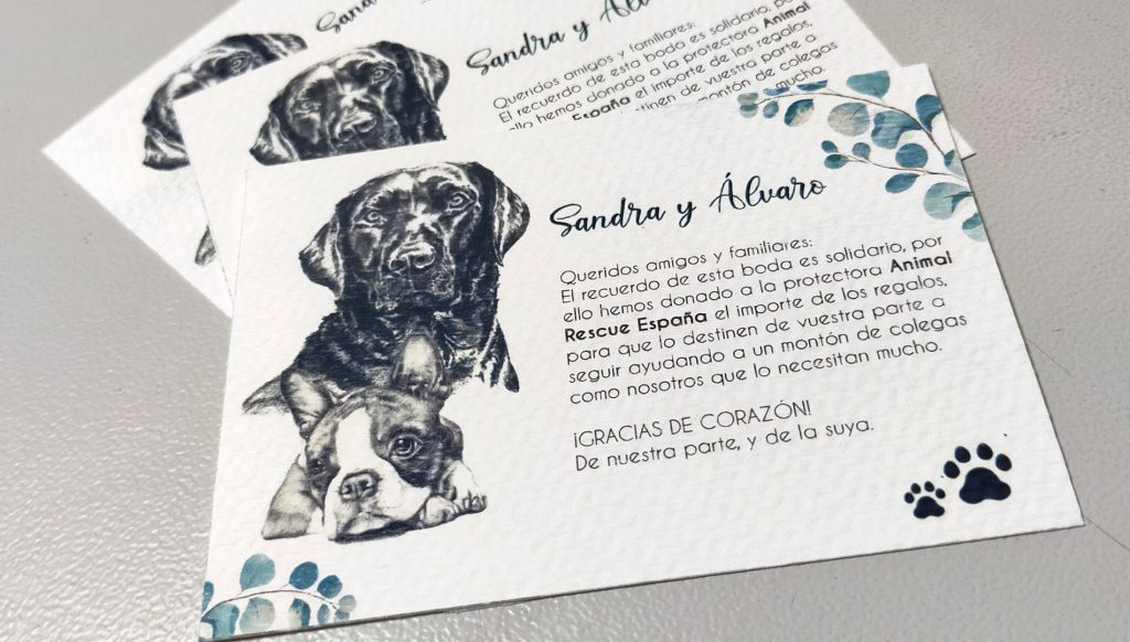 Diseño de menú para la Boda de Sandra y Álvaro.
Diseño de tarjetas para regalar a los invitados como recordatorio